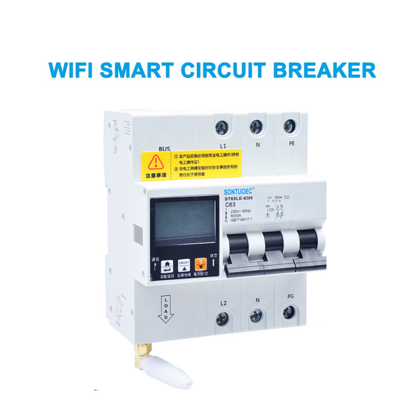 WiFi 4G Tuya ST65LE-63H Sraith Ilfheidhmeach RCBO Breaker Cuarda Chliste